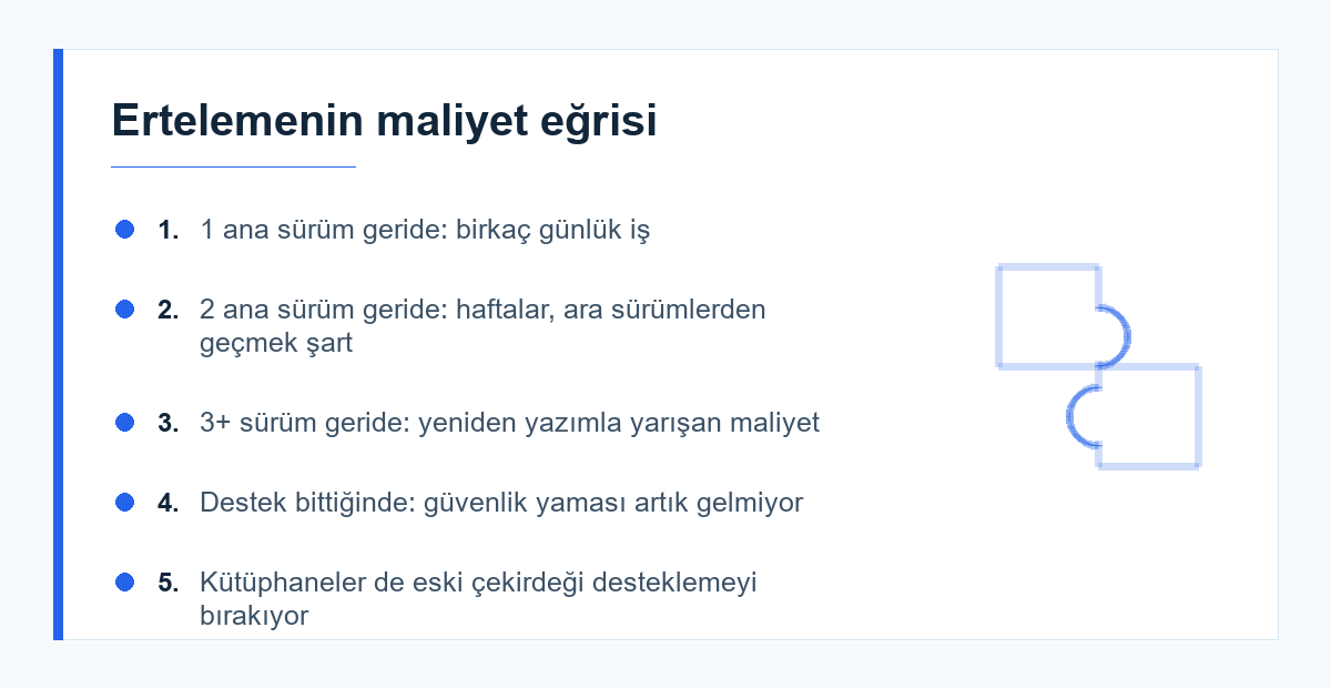 Sürüm yükseltme erteleme maliyet tablosu