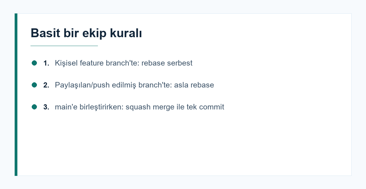 Git rebase merge ekip kuralı