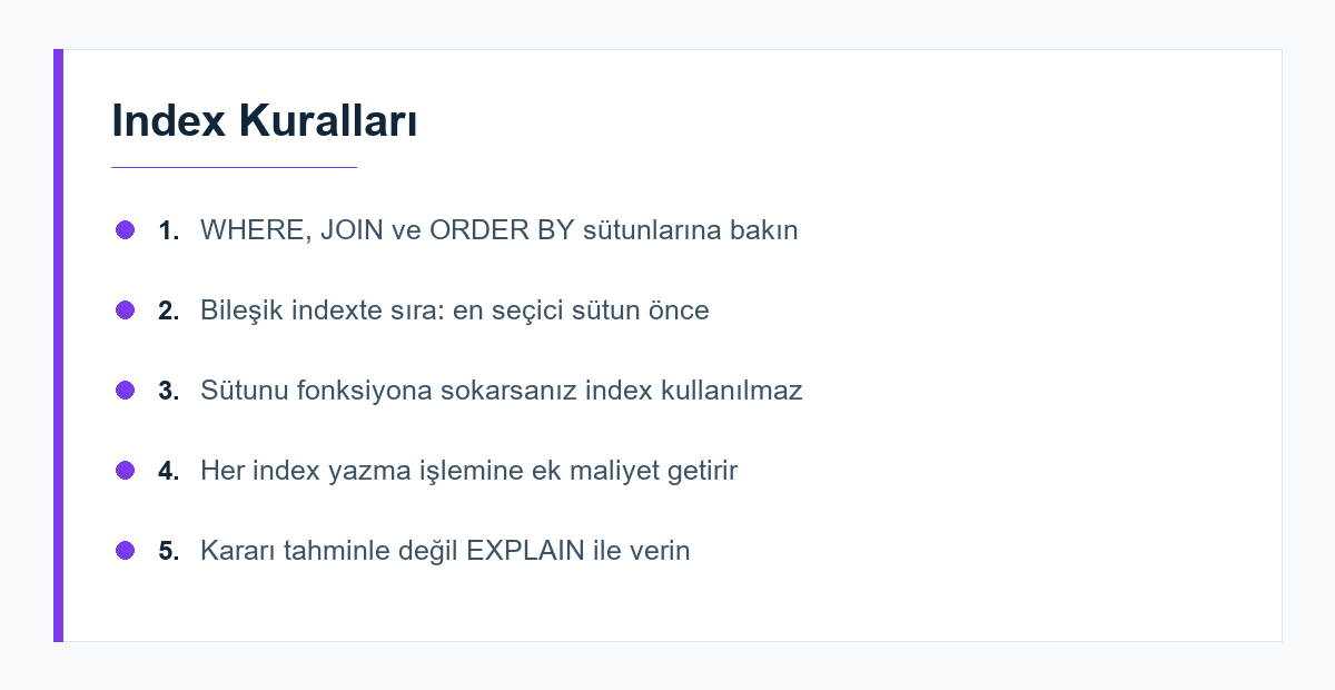 Veritabanı index kurarken uyulması gereken kurallar