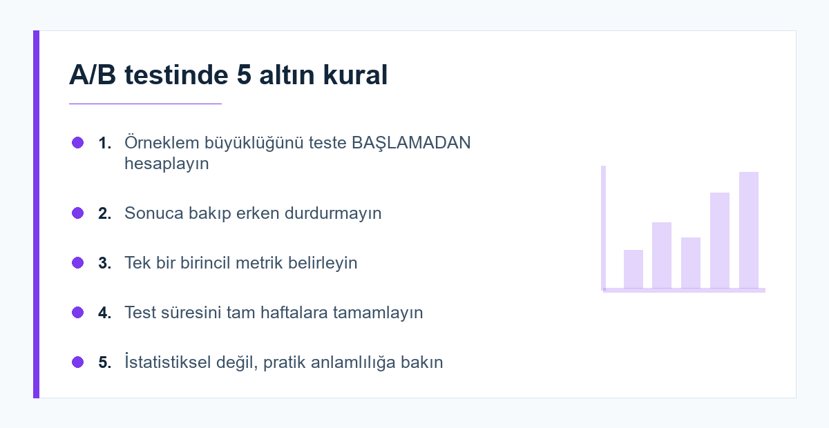 A/B testi kuralları listesi