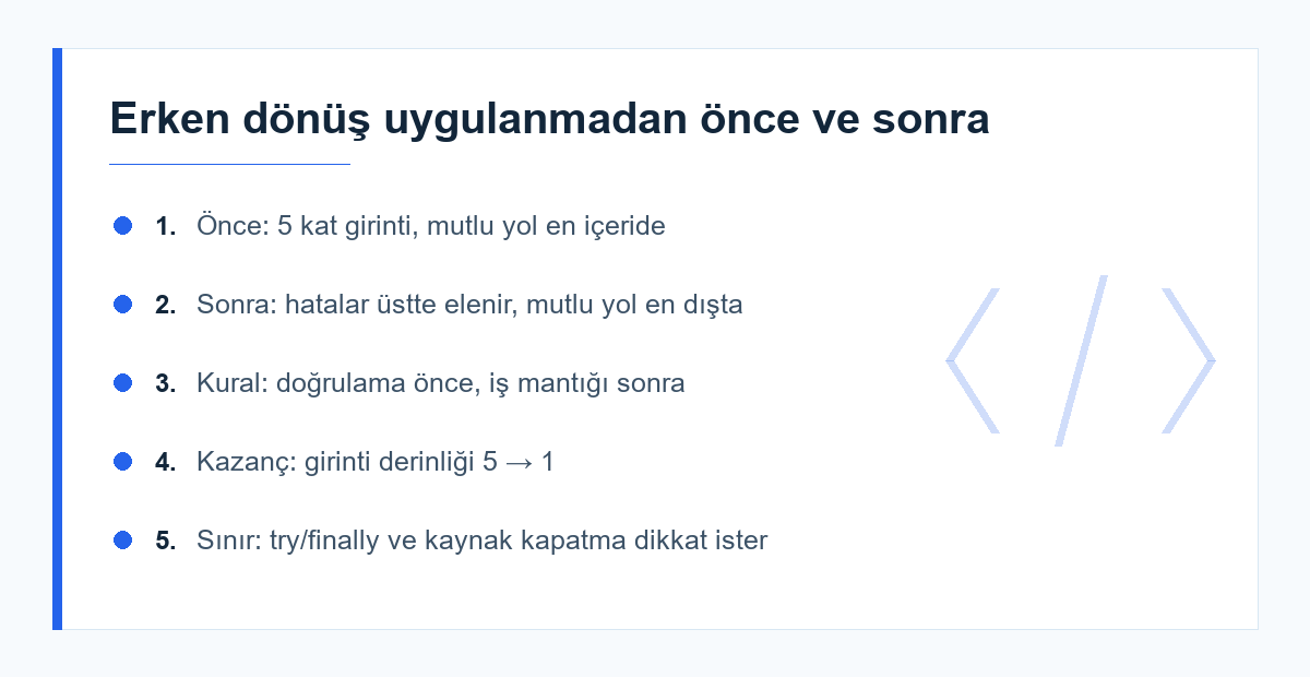 Erken dönüş öncesi ve sonrası kod yapısı