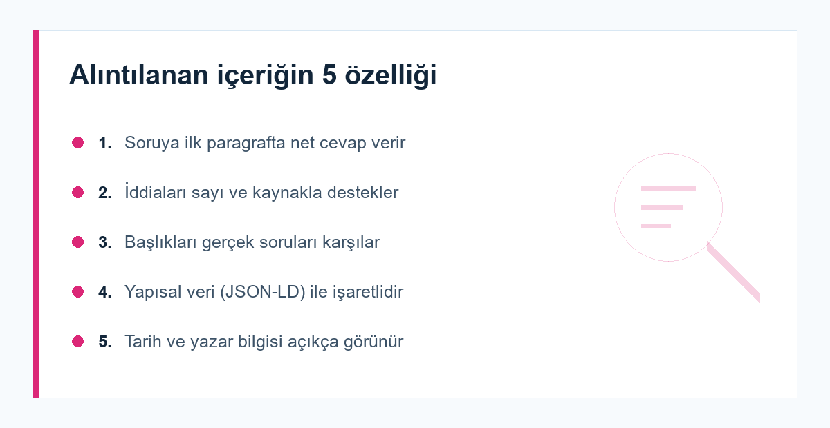 Yapay zekâ motorlarınca alıntılanan içerik özellikleri