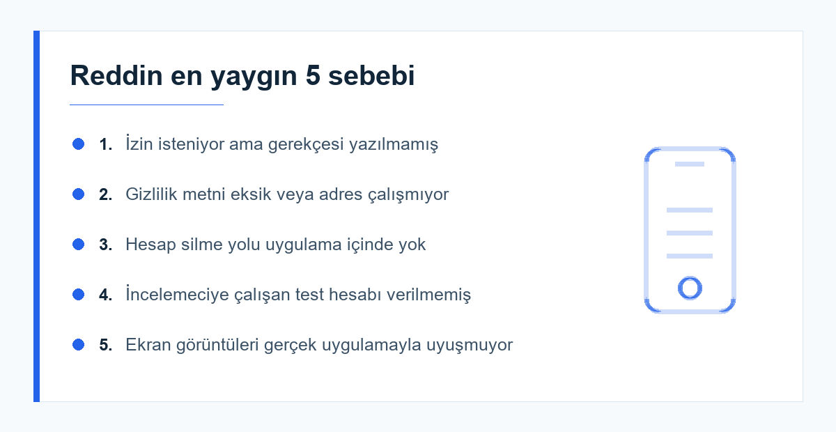 Uygulama mağazası reddi sebepleri listesi